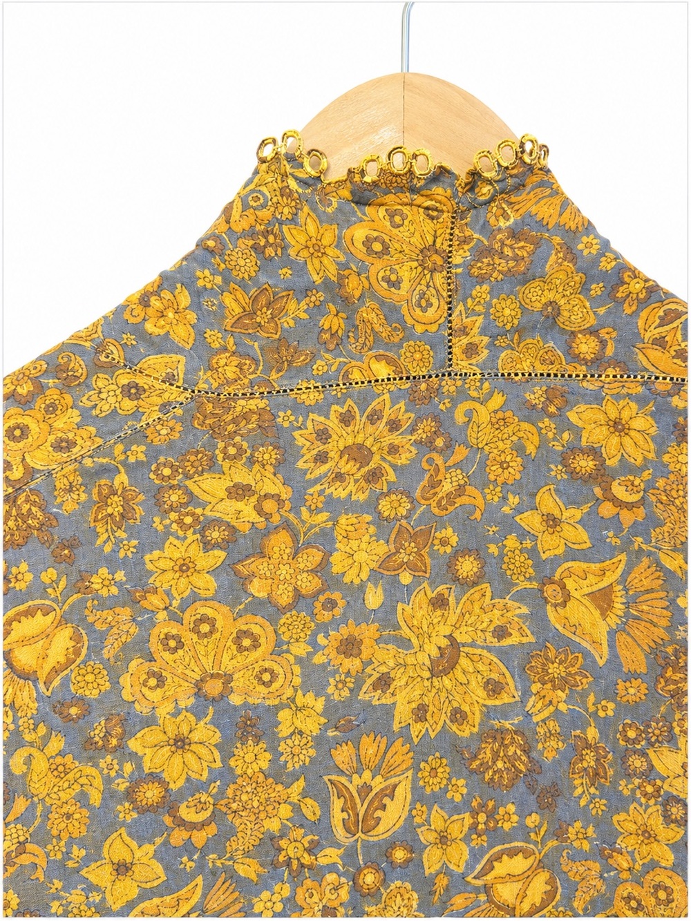 Vintage Authentic Nyonya Kebaya Peranakan Open Front Blouse - Yellow/Slate
